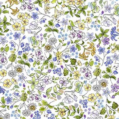 QT Fabrics Drawn To Birds 31136-Z Floral Watercolor Toss | SOLD BY THE HALF-YARD